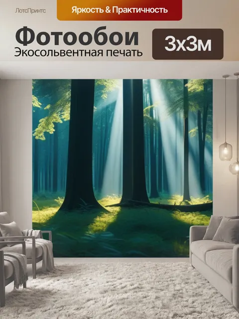 Фотообои лес, освещенный утренним солнцем