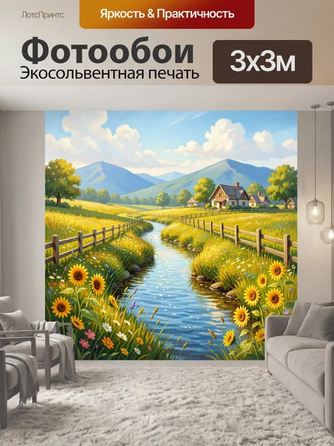 Фотообои Деревенский пейзаж с ручьем