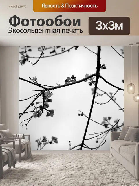 Фотообои Черно-белые листья в ветвях