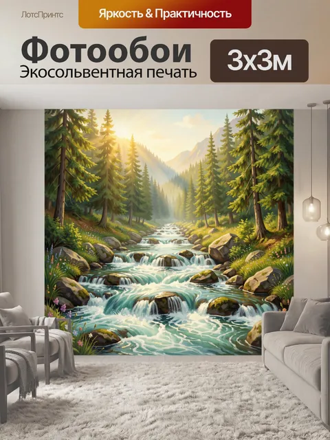 Фотообои Лесной ручей среди гор