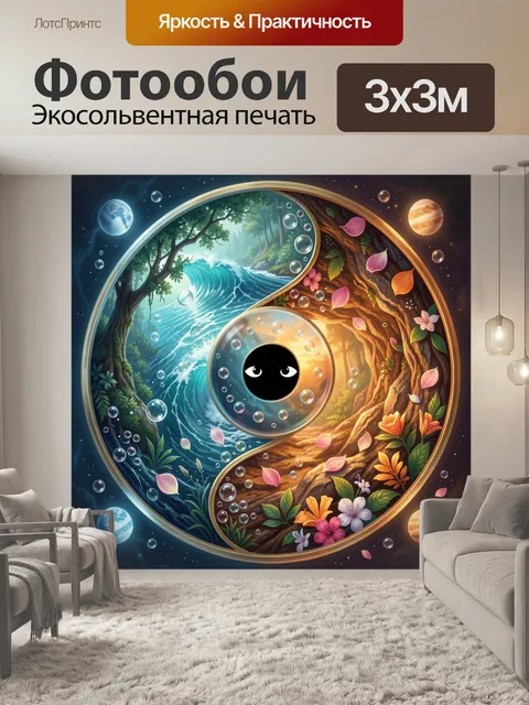 Фотообои Инь-янь природы: волны и лес