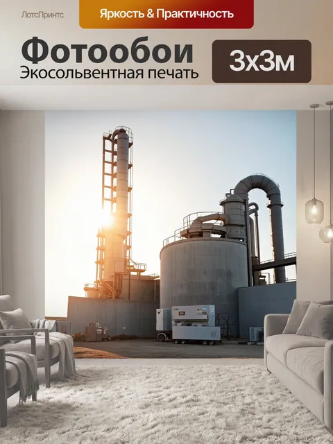Фотообои статичное изображение бетонного завода на фоне яркого рассвета