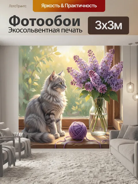 Фотообои Пушистый кот у сирени