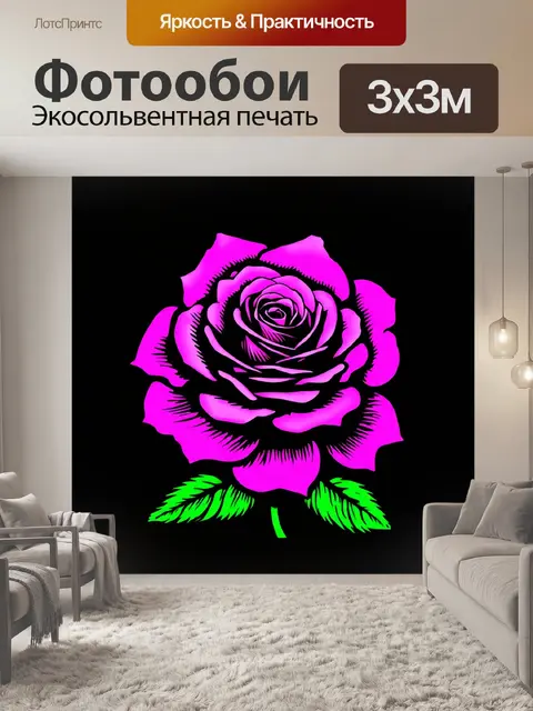 Фотообои розы в стиле логотип с контурными рисунками и яркими цветовыми акцентами для оживления