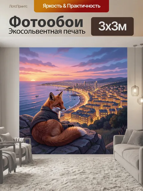 Фотообои Лиса над вечерним городом