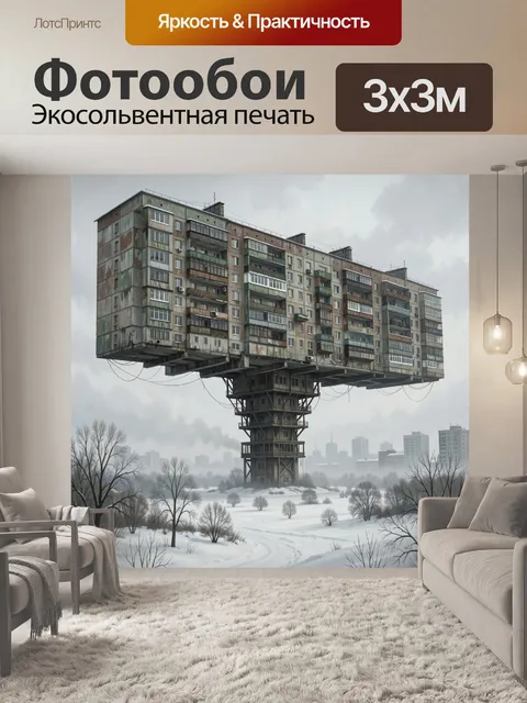 Фотообои Футуристический дом над зимним городом