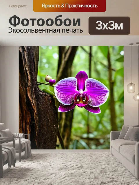 Фотообои орхидея, растущая на старом дереве в экзотическом лесу