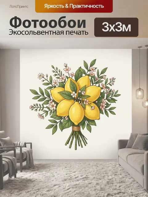 Фотообои Букет лимонов и нежных цветов