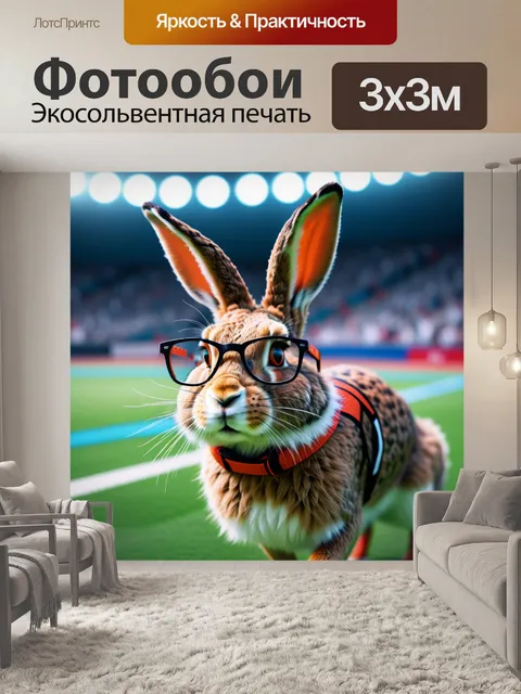 Фотообои заяц в очках, участвующий в спортивной игре