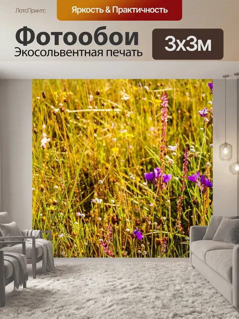 Фотообои Трава цветочное поле, полевые цветы