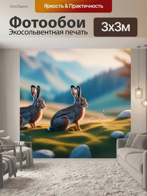 Фотообои пейзаж с зайцами минимал