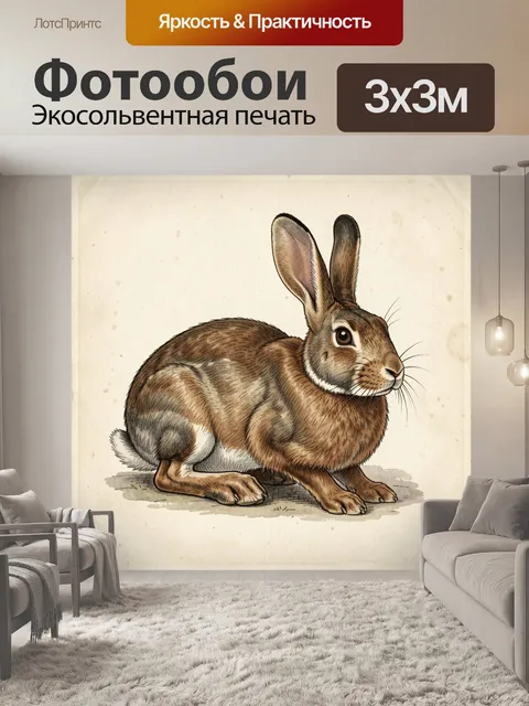 Фотообои Заяц в винтажной иллюстрации