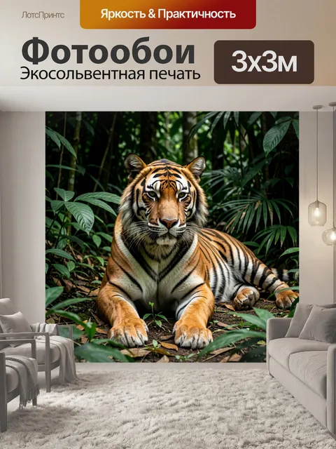 Фотообои Тигр в тропических джунглях