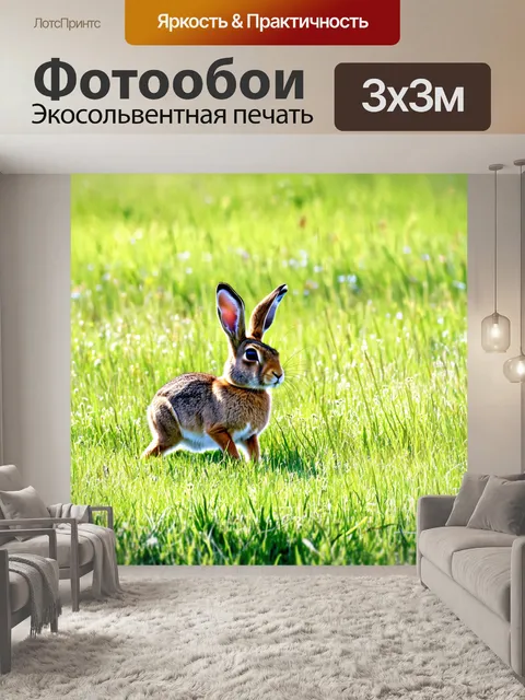 Фотообои охота: в светлом пейзаже, где зайцы двигаются в траве, оставляя следы жизни