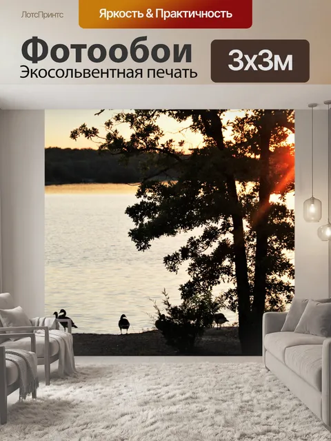 Фотообои Гуси на берегу озера на закате 2