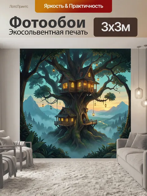 Фотообои Домик на дереве в лесу