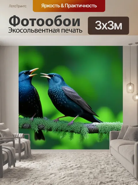 Фотообои древесные скворцы, поющие в лесном оазисе