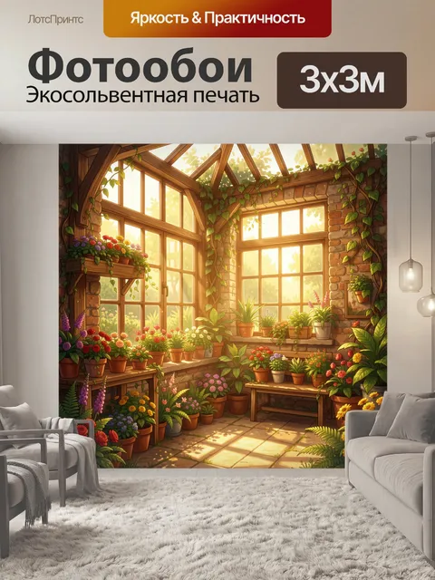 Фотообои Цветущая оранжерея в солнечном свете