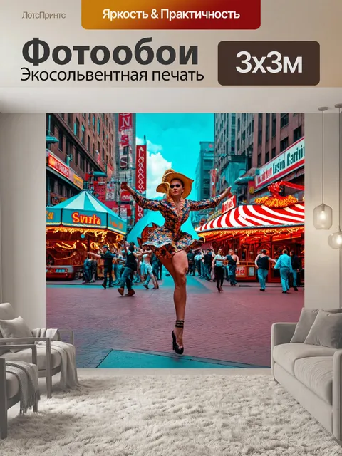 Фотообои город в стиле ретро с завлекательными шоу на улице, акробатами и фокусниками, возвращающими ностальгию