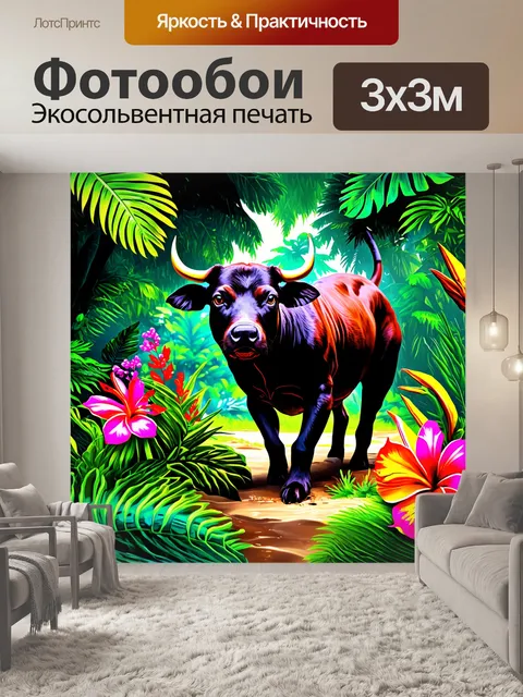 Фотообои бурбуль, исследующий тропический лес, окруженный экзотическими растениями и яркими цветами