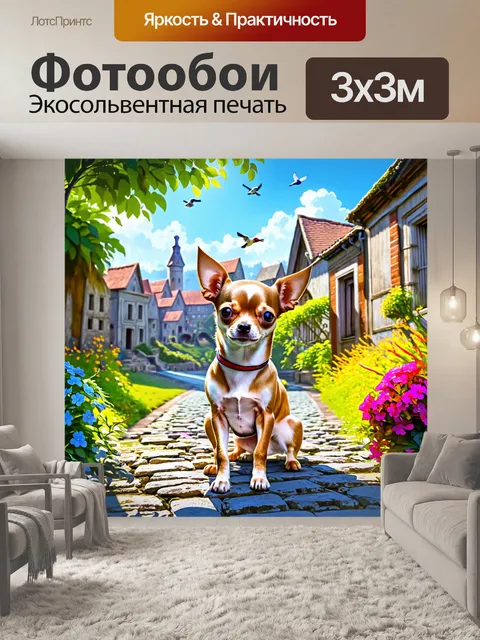 Фотообои чихуахуа на фоне старинного города, с домами в колониальном стиле