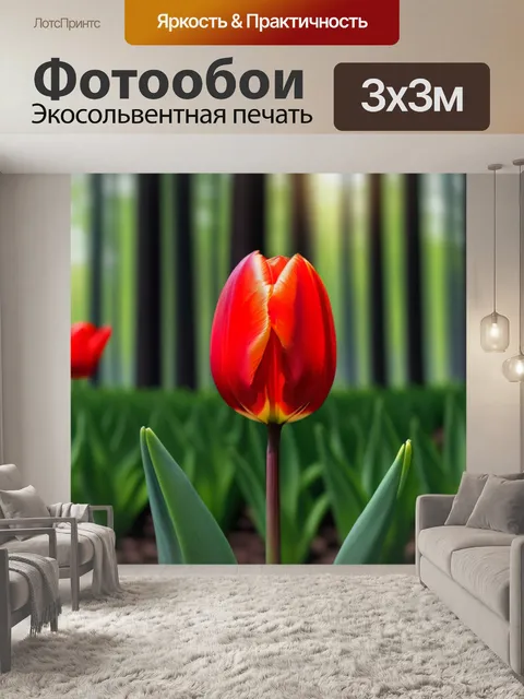 Фотообои красный тюльпан в лесу