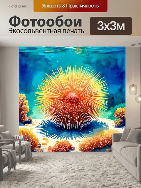 Фотообои освежающий морской ёж медитирует среди кораллового рифа