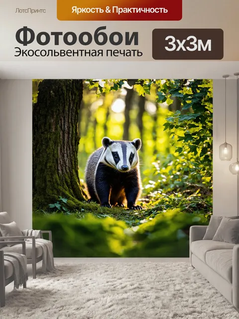 Фотообои в центре кадра находится барсук