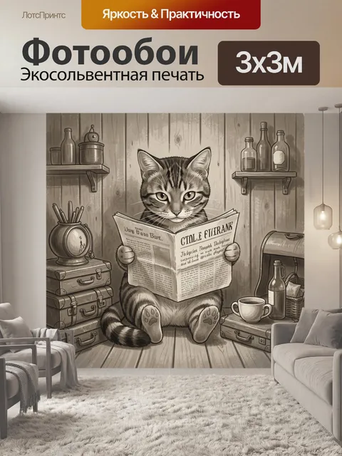 Фотообои Полосатый кот читает газету