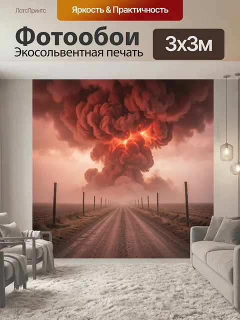 Фотообои Огромное зловещее облако густого красно-оранжевого дыма