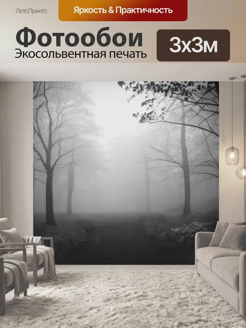 Фотообои туман в стиле арт-нуво, абстракция с мягкими линиями, монохромный туман, акценты в виде цветочных орнаментов