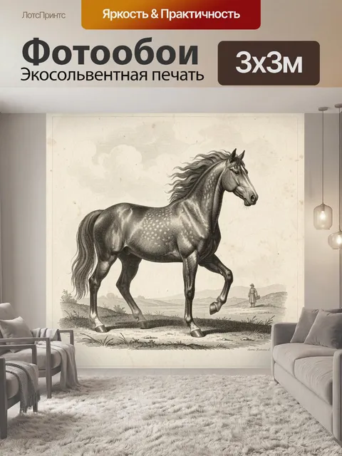 Фотообои Винтажная гравюра с лошадью