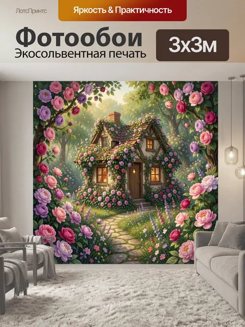 Фотообои Сказочный дом в цветущем саду