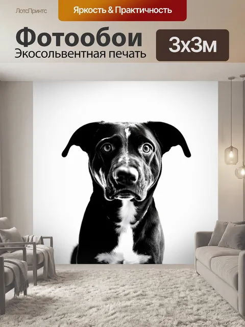 Фотообои животные в стиле логотип, черные пятнистые собаки, монохромное оформление и стиль
