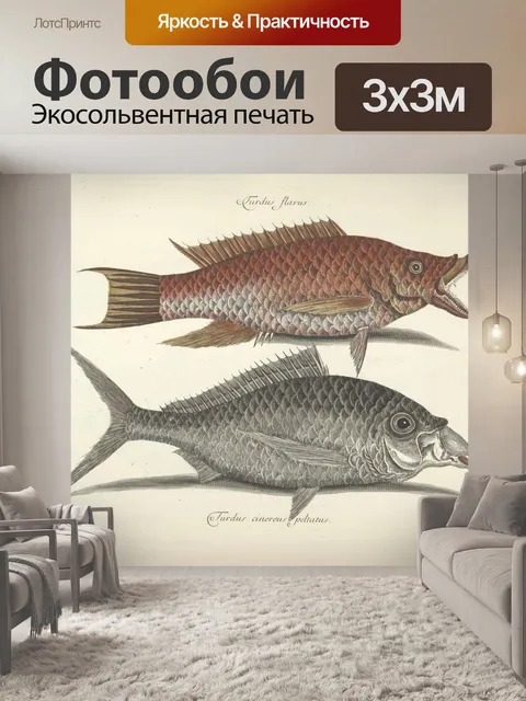 Фотообои Винтажное искусство рыбы