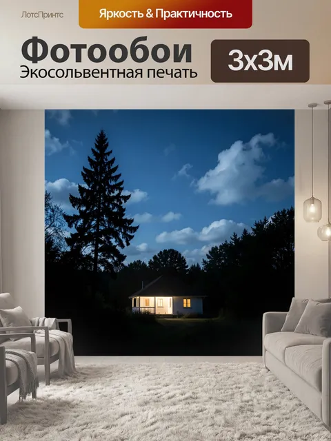 Фотообои Ночной дом в лесу