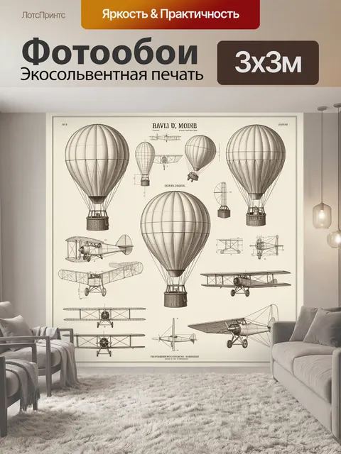 Фотообои Воздушные шары и ретро самолёты