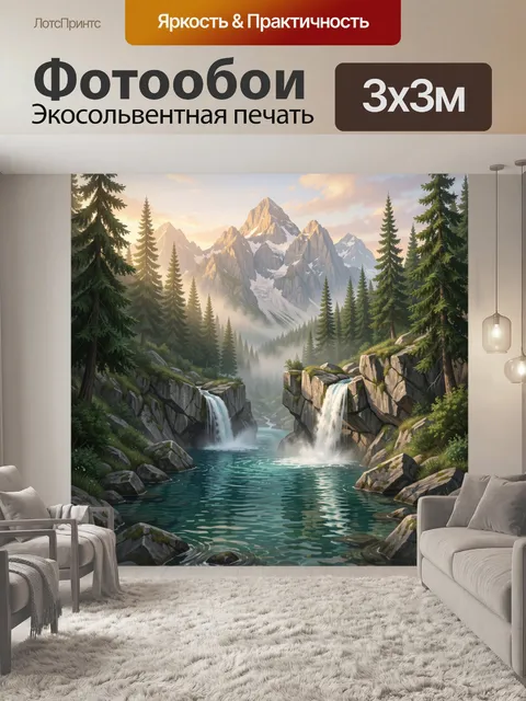 Фотообои Горный пейзаж с водопадами