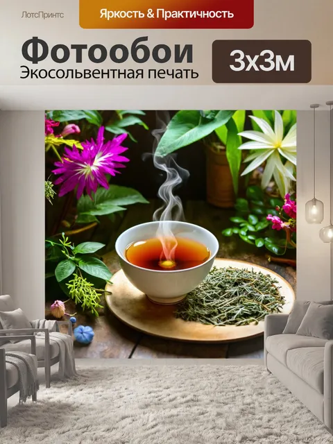 Фотообои напиток в виде чаши с парящими травяными чаями