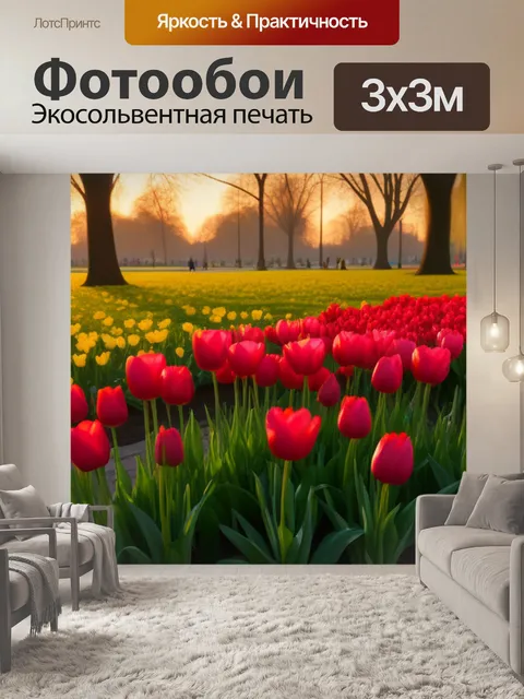 Фотообои тюльпаны в парке на закате