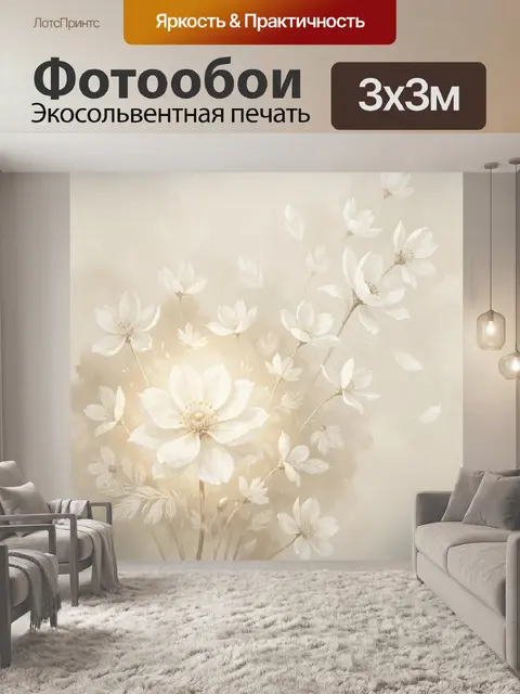 Фотообои Нежные белые цветы акварелью
