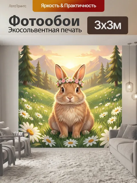 Фотообои Очаровательный кролик в цветочном венке