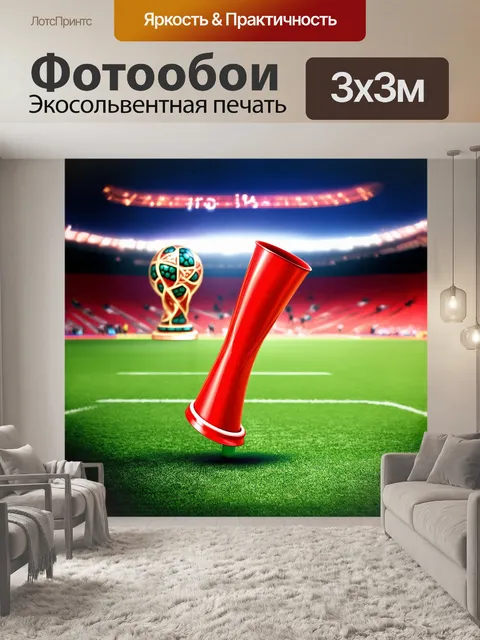 Фотообои кубок мира и вувузела на фоне футбольного поля с использованием градиентного эффекта