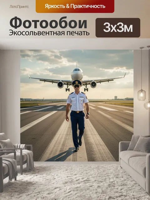 Фотообои Мужественный пилот гражданской авиации в белой форменной рубашке