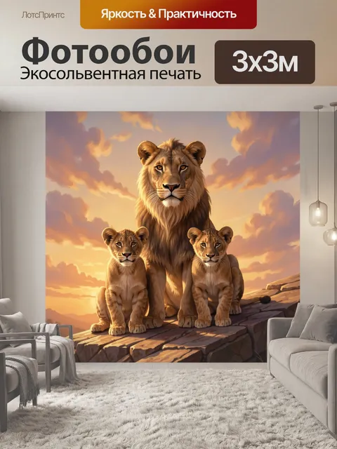 Фотообои Львица с детёнышами на скале