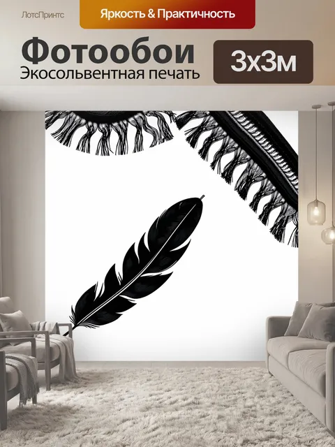 Фотообои минималистичный фон с перьями и бахромой в черно-белой гамме