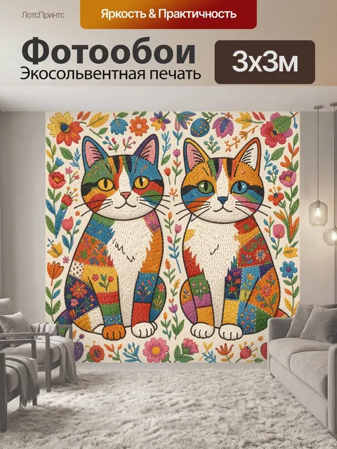 Фотообои Два кота в цветных лоскутках