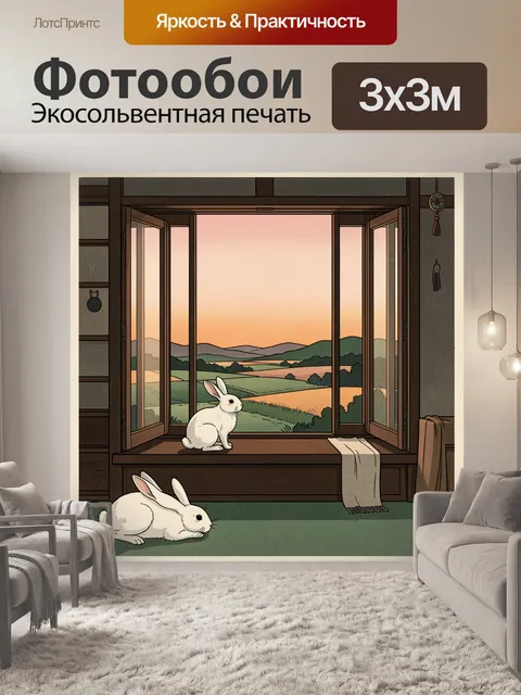 Фотообои Белые кролики у окна