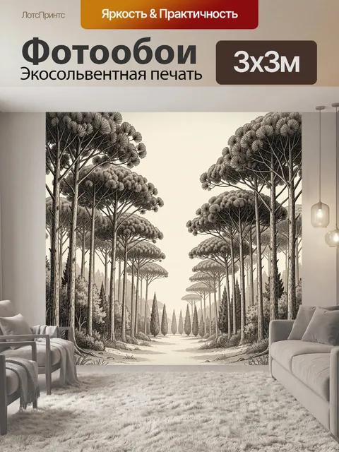 Фотообои Аллея высоких сосен в лесу