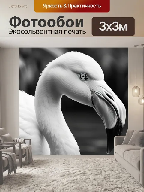 Фотообои с фламинго чернобелый